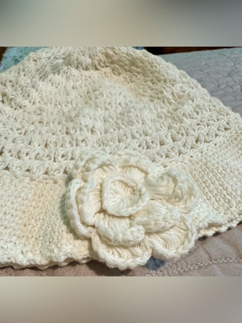Wooden Ships Cream Crochet Flower Hat